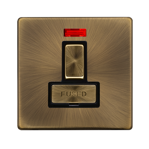 Screwless Plate Antique Brass 13A Ingot Switched Fused Connection Unit With Neon - Black Trim - SE Home