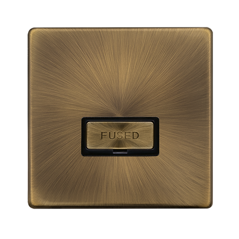 Screwless Plate Antique Brass 13A Ingot Fused Connection Unit With Neon - Black Trim - SE Home