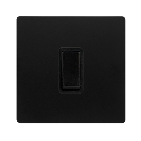 Screwless Plate Matt Black 10A   1 Gang 2 Way Light Switch - Black Trim