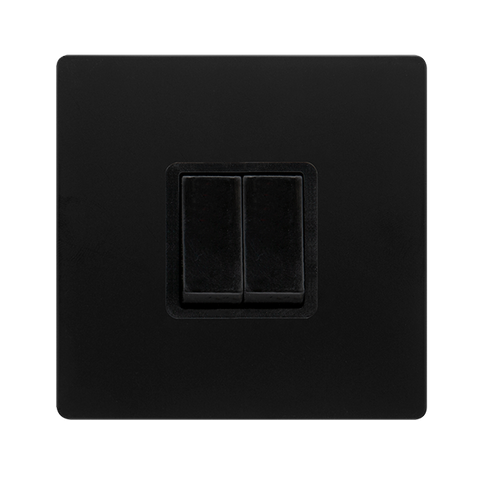 Screwless Plate Matt Black 10A   2 Gang 2 Way Light Switch - Black Trim