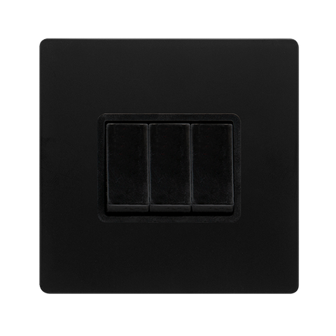 Screwless Plate Matt Black 10A 3 Gang 2 Way Light Switch - Black Trim - SE Home