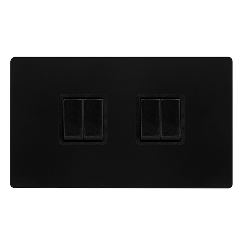 Screwless Plate Matt Black 10A   4 Gang 2 Way Light Switch - Black Trim