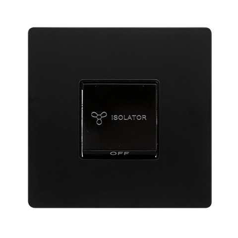 Screwless Plate Matt Black 10A 3 Pole Fan Isolation Switch - Black Trim - SE Home