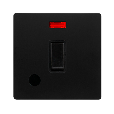 Screwless Plate Matt Black 20A Double Pole Switch With Neon + Flex Outlet - Black Trim - SE Home