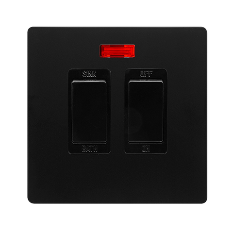 Screwless Plate Matt Black 20A Sink / Bath Switch With Neon - Black Trim - SE Home