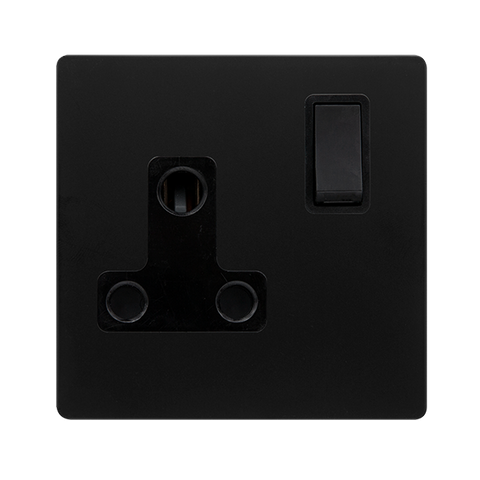 Screwless Plate Matt Black 15A Round Pin Switched Plug Socket - Black Trim - SE Home
