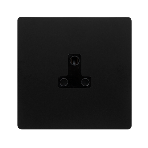 Screwless Plate Matt Black 2A Round Pin Socket - Black Trim