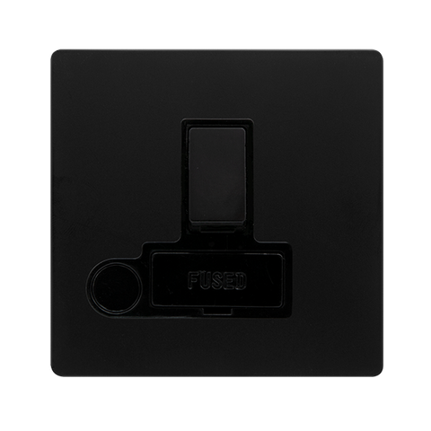 Screwless Plate Matt Black 13A Switched Fused Spur Unit With Optional Flex Outlet - Black Trim - SE Home