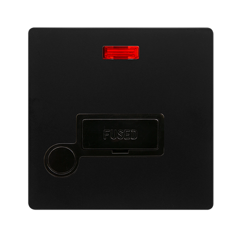 Screwless Plate Matt Black 13A Fused Spur Unit With Neon + Optional Flex Outlet - Black Trim