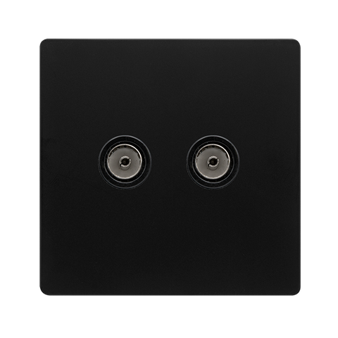 Screwless Plate Matt Black Twin Non-Isolated Coaxial Outlet - Black Trim - SE Home