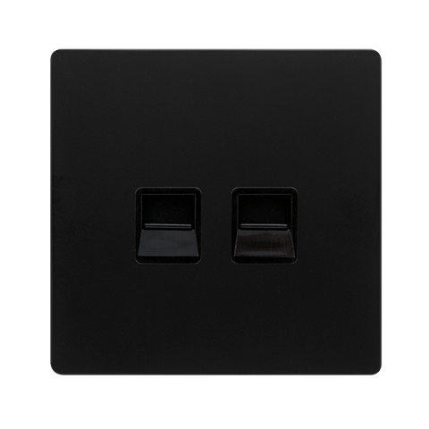 Screwless Plate Matt Black Twin Telephone Master Outlet - Black Trim