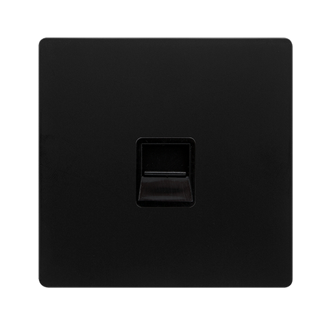 Screwless Plate Matt Black Single Telephone Secondary Outlet - Black Trim