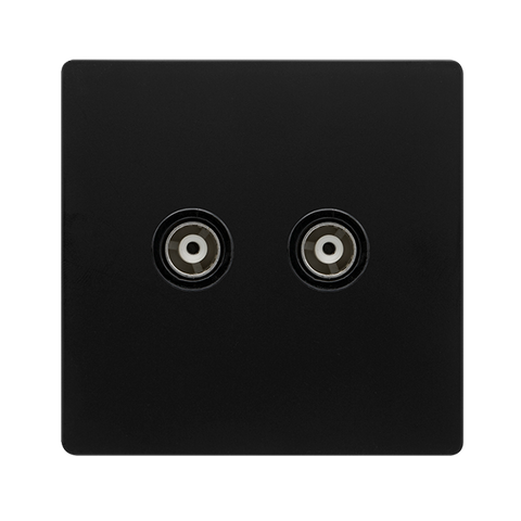 Screwless Plate Matt Black Twin Isolated Coaxial Outlet - Black Trim - SE Home