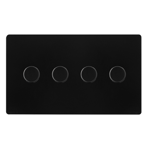 Screwless Plate Matt Black 4 Gang 2 Way 100W Dimmer Light Switch - Black Trim
