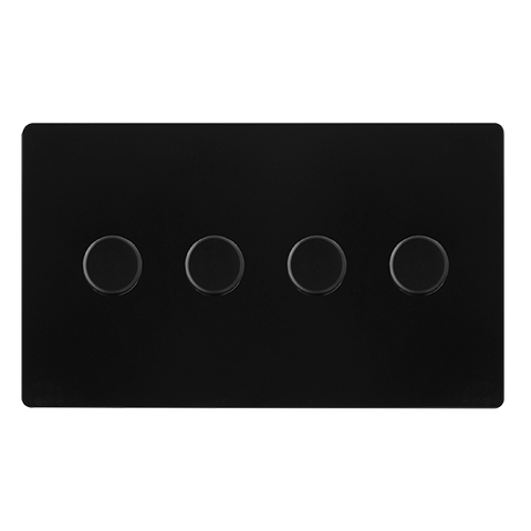 Screwless Plate Matt Black 4 Gang 2 Way 100W Dimmer Light Switch - Black Trim - SE Home