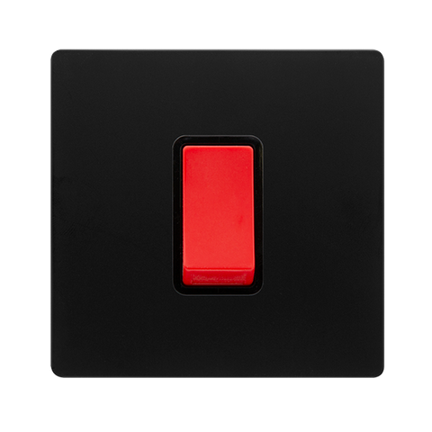 Screwless Plate Matt Black 50A 1 Gang Double Pole Switch - Black Trim - SE Home
