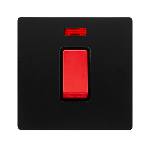 Screwless Plate Matt Black 50A 1 Gang Double Pole Switch With Neon - Black Trim - SE Home
