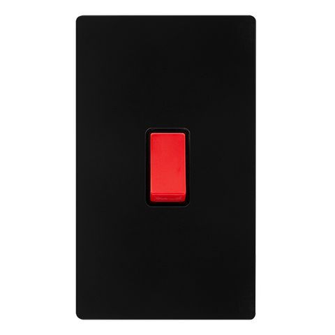 Screwless Plate Matt Black 50A 2 Gang Double Pole Switch - Black Trim - SE Home