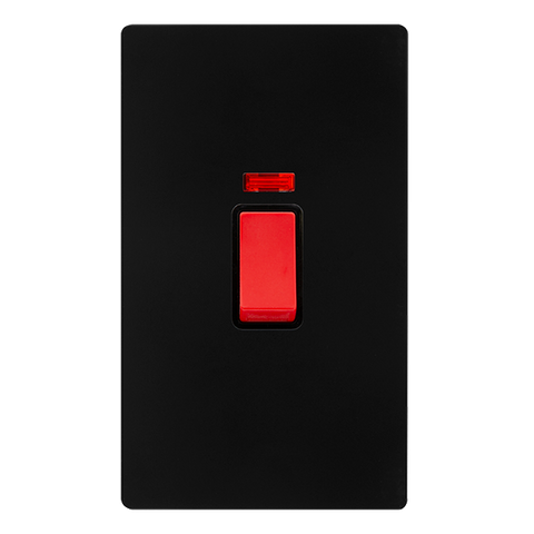 Screwless Plate Matt Black 50A 2 Gang Double Pole Switch With Neon - Black Trim - SE Home