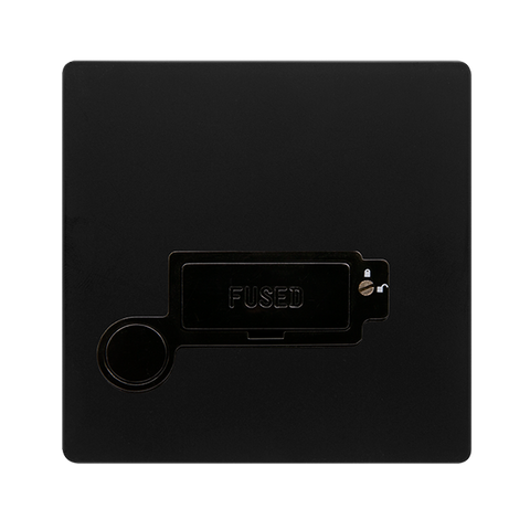Screwless Plate Matt Black 13A Lockable Connection Unit With Optional Flex Outlet - Black Trim
