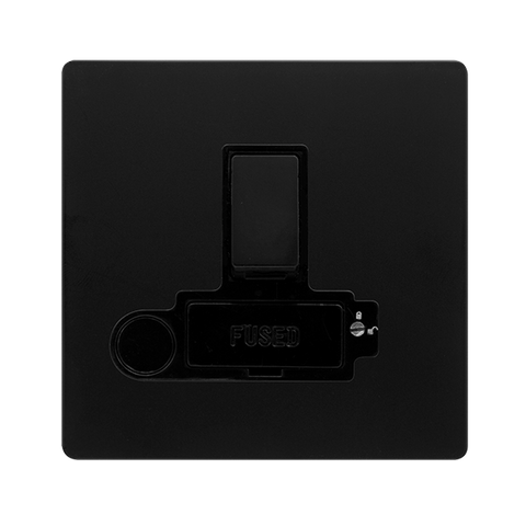 Screwless Plate Matt Black 13A Switched Lockable Connection Unit With Optional Flex Outlet - Black Trim - SE Home
