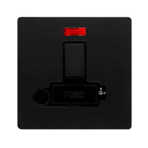 Screwless Plate Matt Black 13A Switched Lockable Connection Unit With Neon + Optional Flex Outlet - Black Trim - SE Home