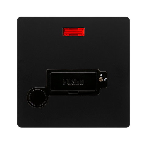Screwless Plate Matt Black 13A Lockable Connection Unit With Neon + Optional Flex Outlet - Black Trim - SE Home