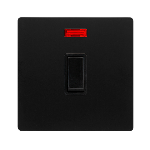 Screwless Plate Matt Black 20A Double Pole Switch With Neon - Black Trim - SE Home