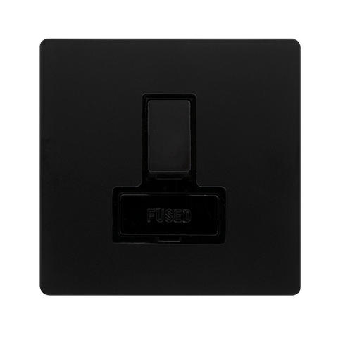 Screwless Plate Matt Black 13A Switched Fused Spur Unit - Black Trim - SE Home