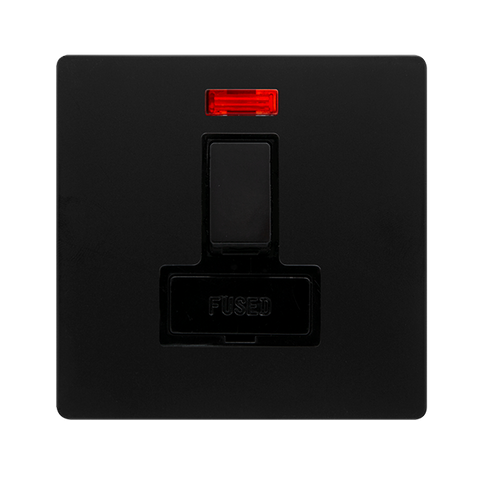 Screwless Plate Matt Black 13A Switched Fused Spur Unit With Neon - Black Trim - SE Home
