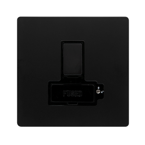 Screwless Plate Matt Black 13A Lockable Switched Fused Spur Unit - Black Trim - SE Home