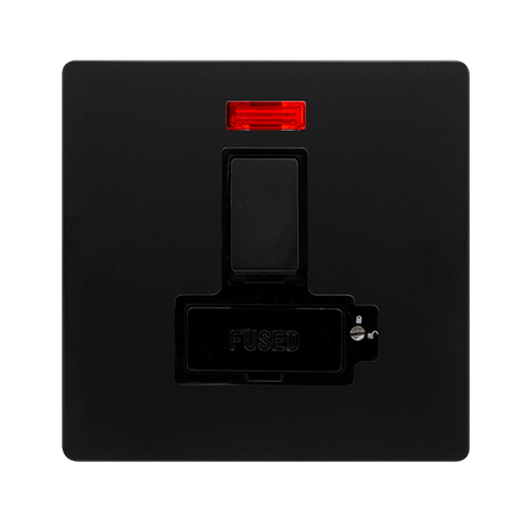 Screwless Plate Matt Black 13A Lockable Switched Fused Spur Unit With Neon - Black Trim - SE Home
