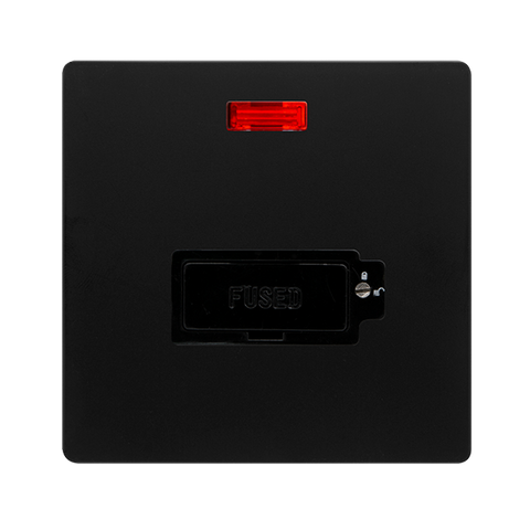 Screwless Plate Matt Black 13A Lockable  Fused Spur Unit With Neon - Black Trim