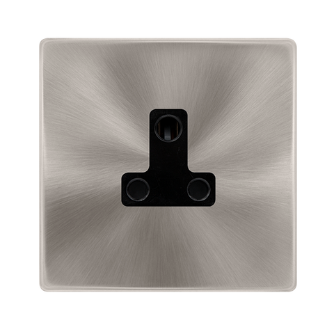 Screwless Plate Brushed Steel 5A Round Pin Socket - Black Trim