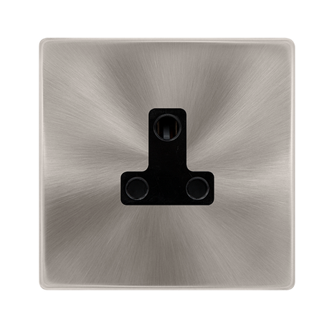 Screwless Plate Brushed Steel 5A Round Pin Socket - Black Trim - SE Home