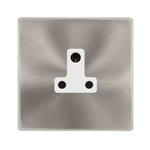 Screwless Plate Brushed Steel 5A Round Pin Socket - White Trim