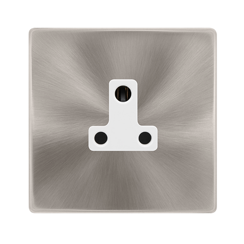 Screwless Plate Brushed Steel 5A Round Pin Socket - White Trim - SE Home