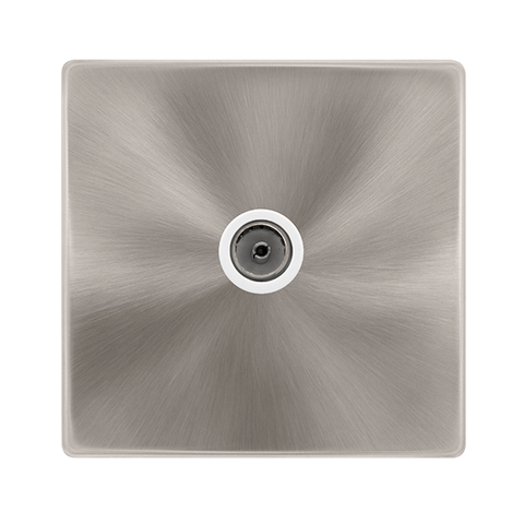 Screwless Plate Brushed Steel Single Non-Isolated Coaxial Outlet - White Trim