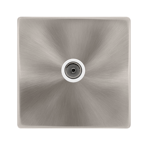 Screwless Plate Brushed Steel Single Non-Isolated Coaxial Outlet - White Trim - SE Home