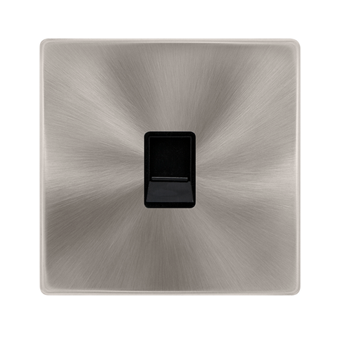 Screwless Plate Brushed Steel Single Rj11 (Irish/Us) Outlet - Black Trim