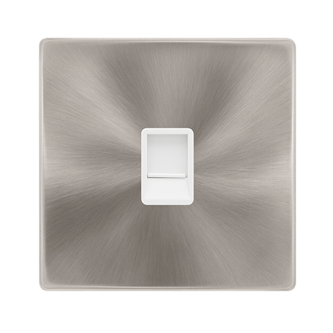 Screwless Plate Brushed Steel Single Rj11 (Irish/Us) Outlet - White Trim