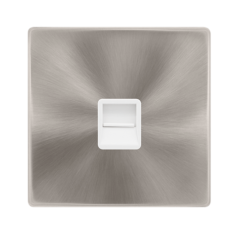 Screwless Plate Brushed Steel Single Telephone Master Outlet - White Trim - SE Home