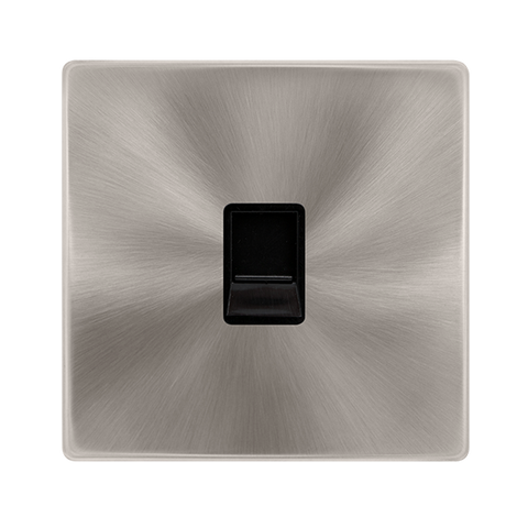 Screwless Plate Brushed Steel Single Telephone Secondary Outlet - Black Trim - SE Home