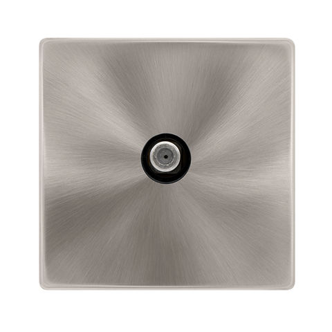 Screwless Plate Brushed Steel Non-Isolated Single Satellite Outlet - Black Trim - SE Home
