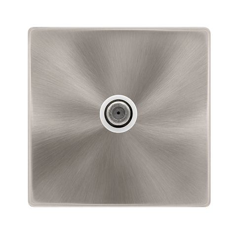 Screwless Plate Brushed Steel Non-Isolated Single Satellite Outlet - White Trim - SE Home