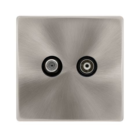 Screwless Plate Brushed Steel Isolated Satellite + Isolated Coaxial Outlet- Black Trim - SE Home