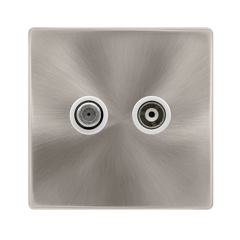 Screwless Plate Brushed Steel Non-Isolated Single Satellite Outlet- White Trim - SE Home