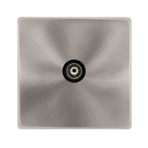 Screwless Plate Brushed Steel Single Isolated Coaxial Outlet - Black Trim - SE Home