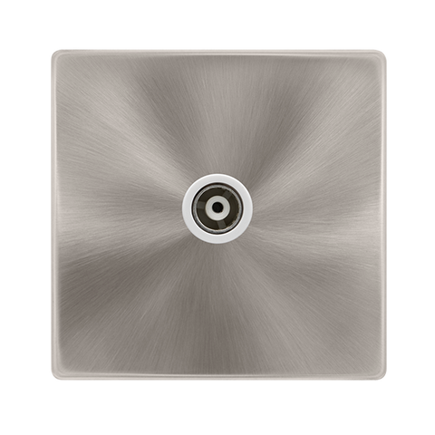 Screwless Plate Brushed Steel Single Isolated Coaxial Outlet - White Trim - SE Home