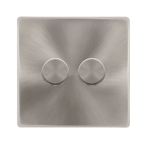 Screwless Plate Brushed Steel 2 Gang 2 Way LED 100W Trailing Edge Dimmer Light Switch - SE Home